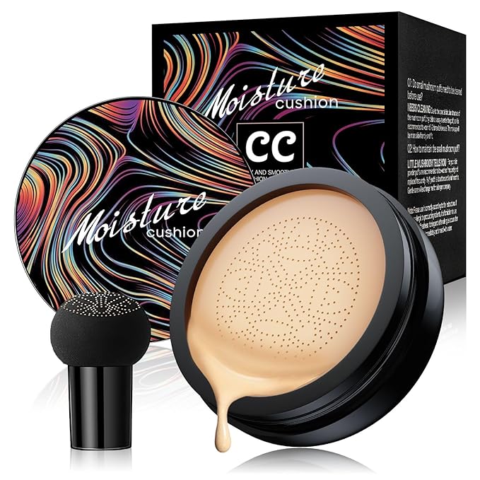 Mushroom Head Air Cushion CC Cream Strong Concealer, Face Makeup Cushion Foundation Long Lasting, Moisturizing BB Cream Makeup Base Primer Even Skin Tone for All (Natural, 3.21 Ounce (Pack of 1))