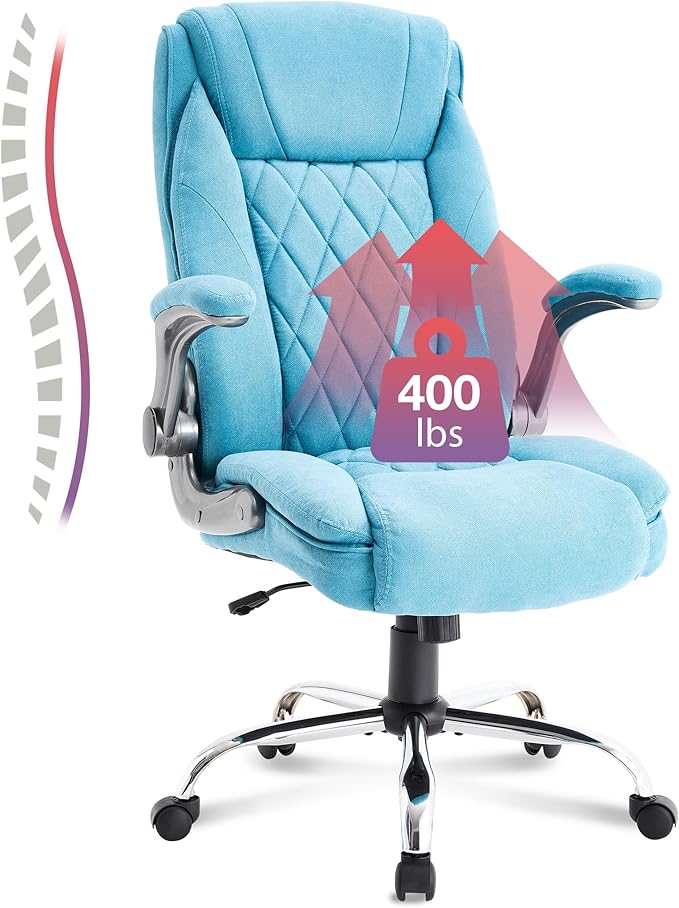 Big and Tall Fabric Office Chair 400lbs High Back Executive Computer Desk Chair with Flip Up Armrest, Breathable Fabric Adjustable Height Ergonomic Home Office Heavy Duty