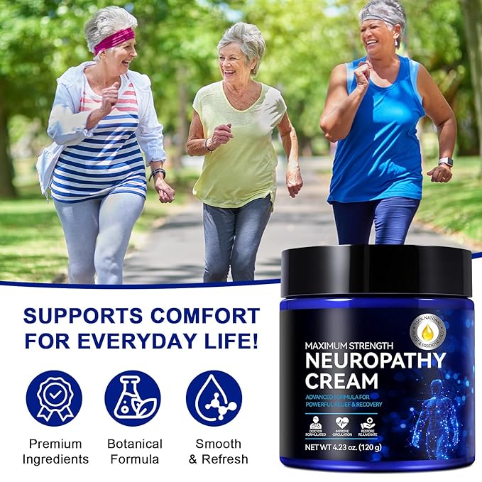 Neuropathy Cream Extra Strength Nerve Relief Cream for Feet, Legs, Neck, Back, Hands, Body – Lightweight, Plant-Based Formula with Cooling Comfort, 4 oz