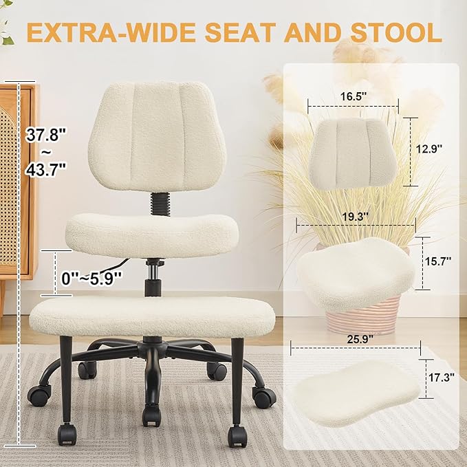 Criss Cross Legged Meditaion Chair,Exquisite Home Office Furniture,Ergonomic Kneeling with Lumbar Support and Adjustable Height Stool for ADHD Adults,Teddy Fabric (Beige)