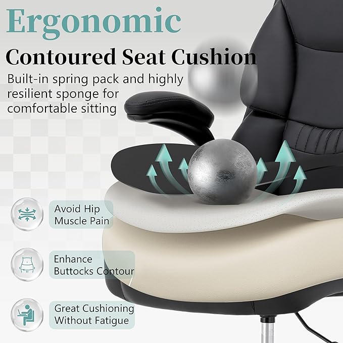 Ergonomic Drafting Chair, Tall Office Chair for Standing Desk, High Back Standing Desk Chair with Flip-Up Armrest, Adjustable Height&Foot Ring, Executive PU Leather Extended Height Office Chairs,Black