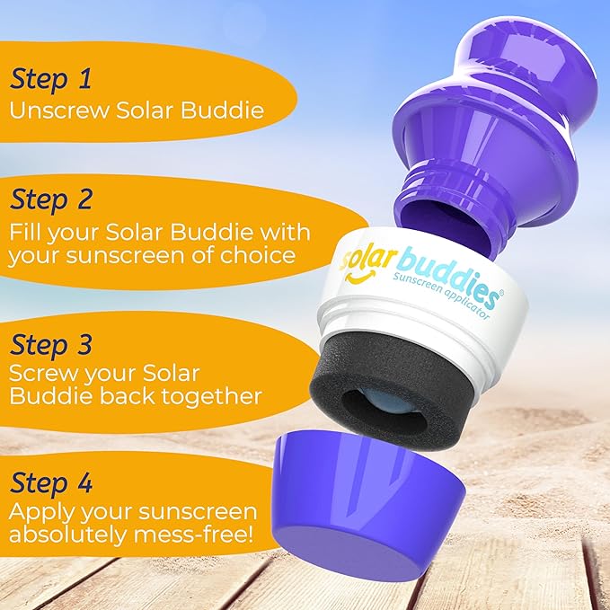 Solar Buddies Sunscreen Applicator - Nude, Purple, Pink - BPA-Free Refillable Roll on Sponge Sunscreen, Suncream & Lotion Applicator For Kids, Adults & Families - Holds 3.4fl oz, Perfect Travel Size
