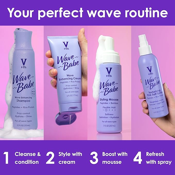 V&Co. Wave Babe Wavy Hair Conditioner – Sulfate Free & Paraben Free Moisturizing Hair Care with Rice Protein & Peptides for Hydration, Frizz Control & Wave Definition – 12 fl oz
