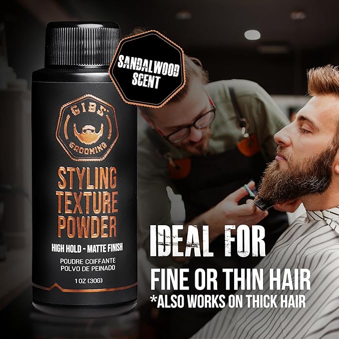 GIBS Grooming-Styling Texture Powder for Men and Women-High Hold-Matte Finish-All Hair Types-Texture,Volume,Grip-Silica-Sandalwood-Hair Styling Products-Travel Size-1 oz (30g),(Pack of 2)
