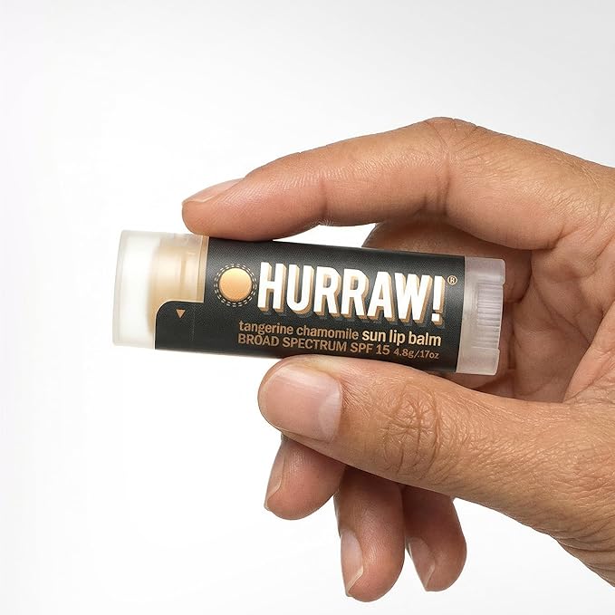 Hurraw! Sun Lip Balm (Zinc Oxide Protection, Broad Spectrum SPF 15, Tangerine, Chamomile): Organic, Certified Vegan, Gluten Free. Non-GMO, 100% Natural. Bee, Shea, Soy and Palm Free. Made in USA