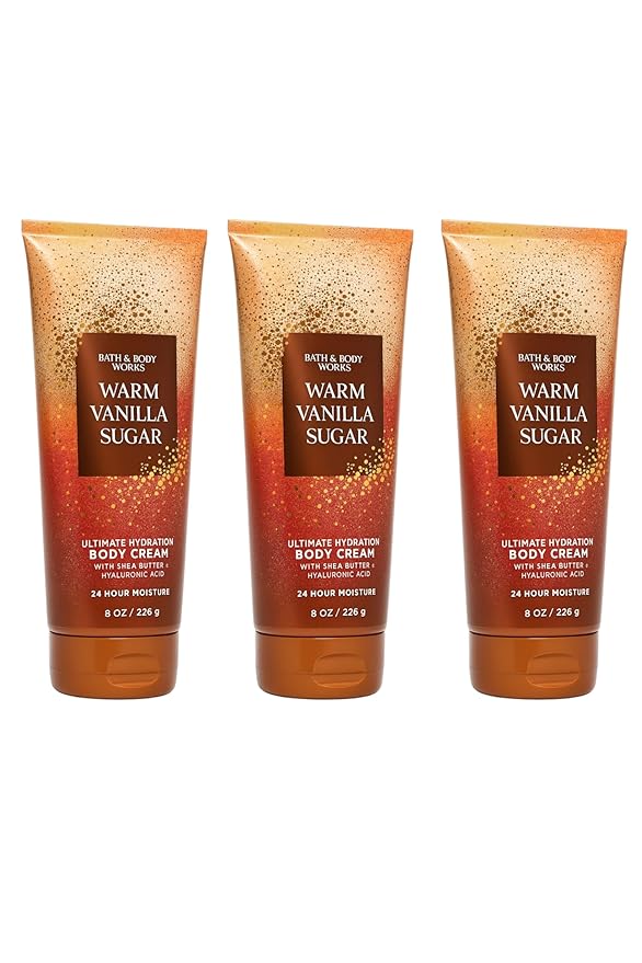 Bath & Body Works Warm Vanilla Sugar Ultimate Hydration Body Cream – 3 Pack, 8 oz Each | Vanilla, White Orchid & Sparkling Sugar Scent