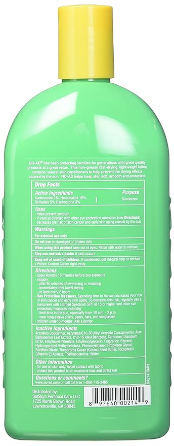 NO-AD Sunscreen Lotion SPF 30 , 16 Fl Oz (2 Pack)