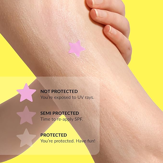 Precise UV Detection Sticker for Sunscreen – Know When to Reapply Sunscreen & Prevent Sunburn – UV Stickers for Adults and Kids – Water Resistant and Works with All Sunscreens – 32 Stickers