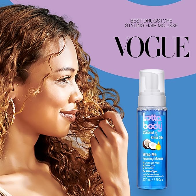 Lottabody Coconut Oil and Shea Wrap Me Foaming Curl Mousse , Creates Soft Wraps, Hair Mousse for Curly Hair, Defines Curls, Anti Frizz, 7 Fl Oz