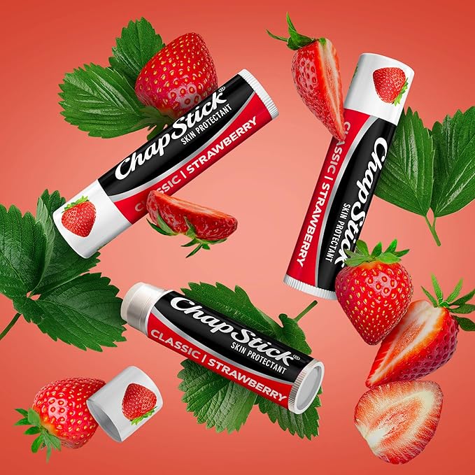 ChapStick Classic Strawberry Lip Balm Tubes, Lip Care and Lip Moisturizer - 0.15 Oz (Pack of 12)