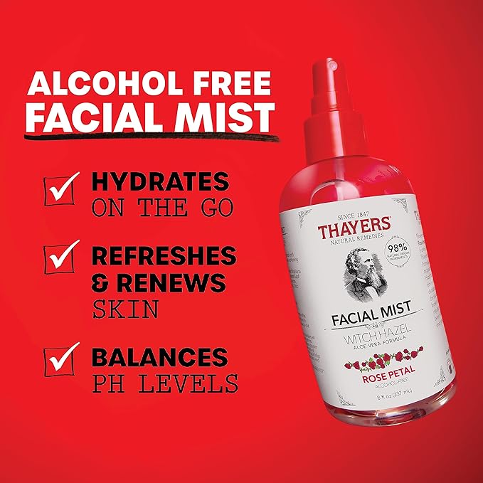 THAYERS Alcohol-Free Rose Petal Witch Hazel Facial Mist Toner, 3 Ounce + Trial Size Unscented Witch Hazel Facial Mist with Aloe Vera Toner, 3 Ounce