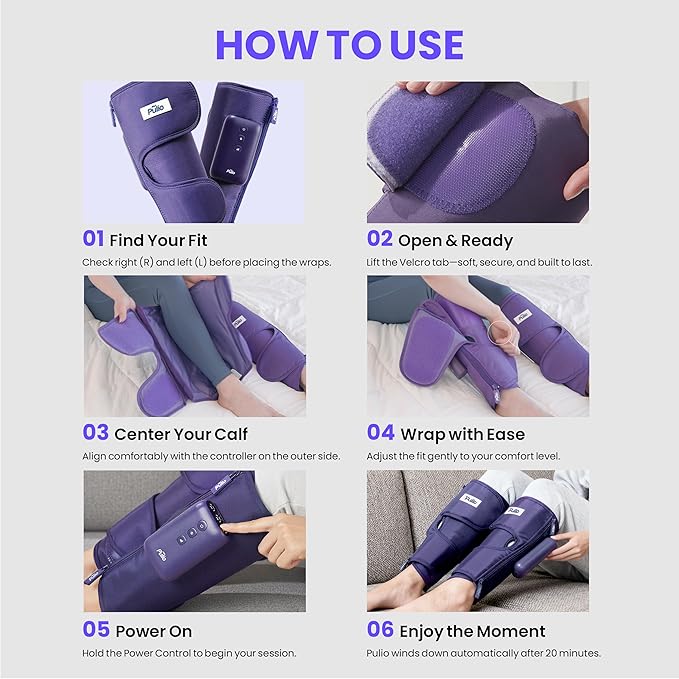 PULIO Leg Care Device V2 with New Controller Purple - 3 Modes, 3 Intensities - USB-C Rechargeable Cordless