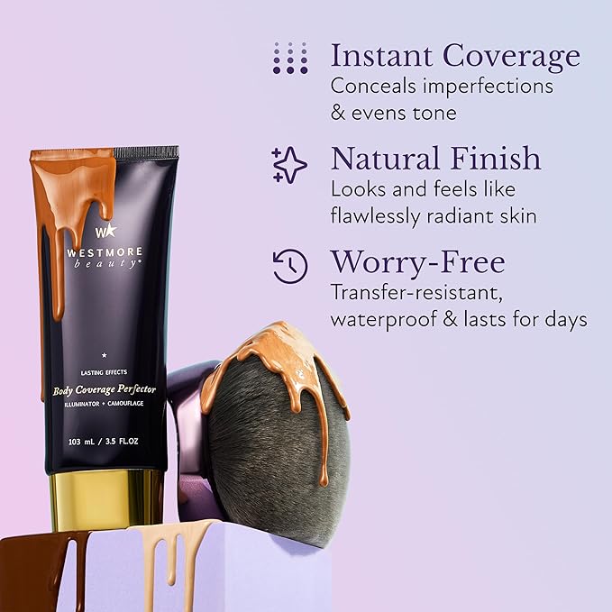 Westmore Beauty Body Coverage Perfector x Blend & Blur Body Brush Kabuki Brush - Waterproof Leg & Body Makeup - Tattoo Cover Up Makeup - 7 Oz Natural Radiance
