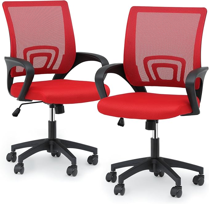 Magshion Ergonomic Office Chair Pack of 2, Mid-Back Mesh Desk Chair, Adjustable Swivel Computer Chair with Lumbar Support & Breathable Backrest for Gaming, Work, Study, 300 Lbs Capacity, Red