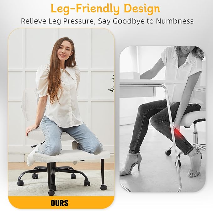 Criss Cross Legged Office Chair with Wheels,Swivel Meditation Chair for ADHD,Ergonomic Desk Chair with Thicken Adjustable Footstool,Fabric Sitting Fidgeting Kneeling Chair for Home Yoga Offwhite