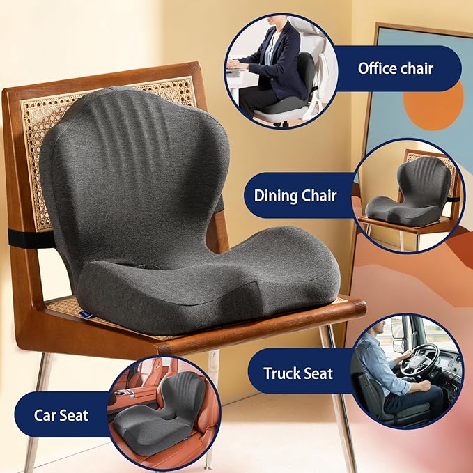 Seat Cushion for Car Truck Driver, Memory Foam Seat Cushion with Adjustable Strap,Ergonomic Lumbar/Back Support & Sciatica Relief for Long Drives, Orthopedic Cushion for Office Chair, Car, Semi Truck