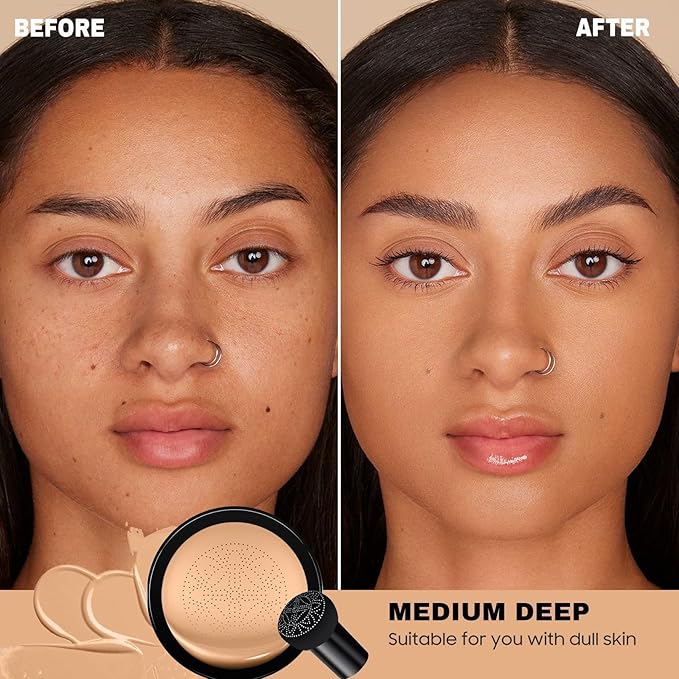 Foundation for Older Women - Air Cushion CC Cream Foundation Makeup, BB Cream Concealer Full Coverage Moisturizing Concealer Brighten Long-lasting (Medium Deep)
