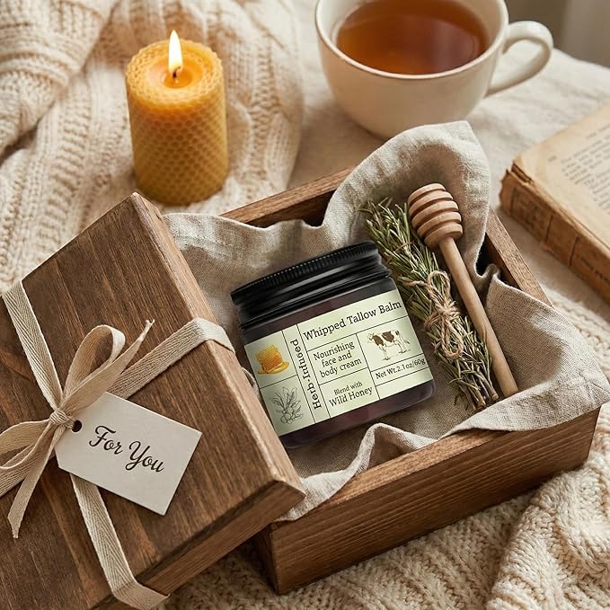 2PCS Beef Tallow for Skin, Grass-Fed Beef Tallow Balm with Raw Honey, Whipped Tallow Face & Body Cream, Natural Moisturizing Tallow Balm, Hydrating Organic Skin Care for Dry, Sensitive & Mature Skin