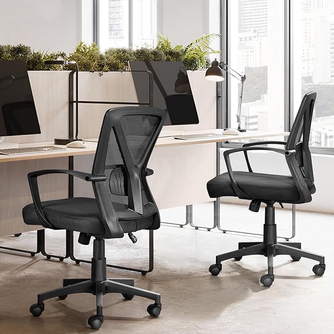 Yaheetech Ergonomic Swivel Chair Office Computer Desk Chair with Lumbar Support and Wheels for Home Study, Black