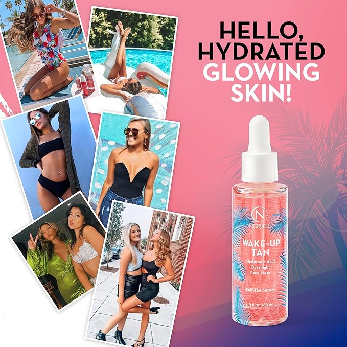 Norvell Wake-Up Tan Clear Self-Tan Face Serum, 1 oz Gradual Facial Self Tanner, Overnight Sunless Tanning Serum with Hydrating Skincare Benefits