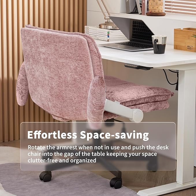 Cross Legged Office Chair, Height Adjustable Swivel Desk Chair with Flip-Up Arms, Padded Criss Cross Chair for Home Office & Bedroom