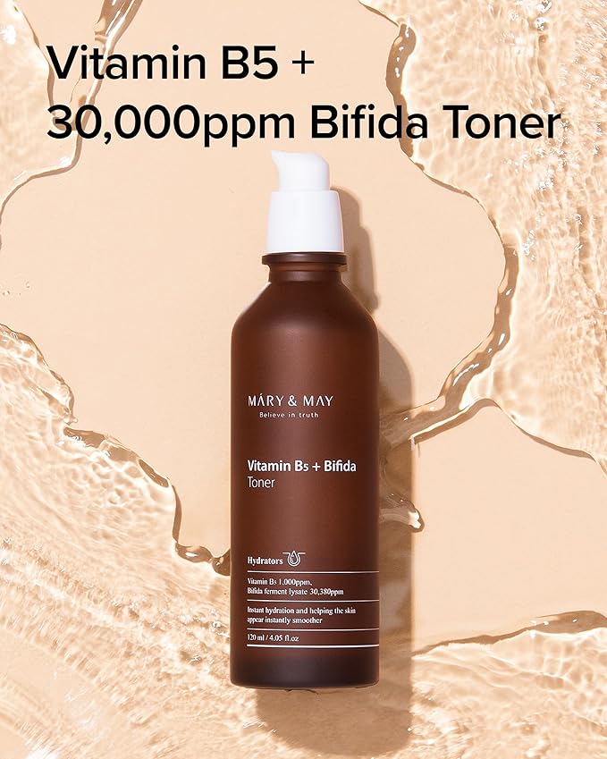 Mary&May Vitamin B5 + Bifida Toner - Nourishing Face Toner for Enhanced Skin Barrier Strength and Moisture Retention - 30,000ppm Bifida Fermentation & 1,000ppm Vitamin B5, 4.06 fl.oz.