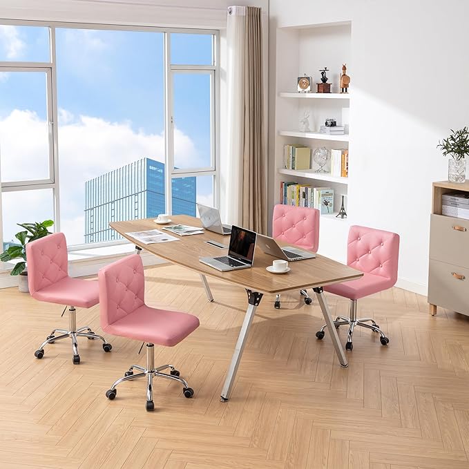 VECELO PU Leather Mid-Back Armless Vanity Chair Adjustable Height 360° Rolling Swivel for Home Office Work