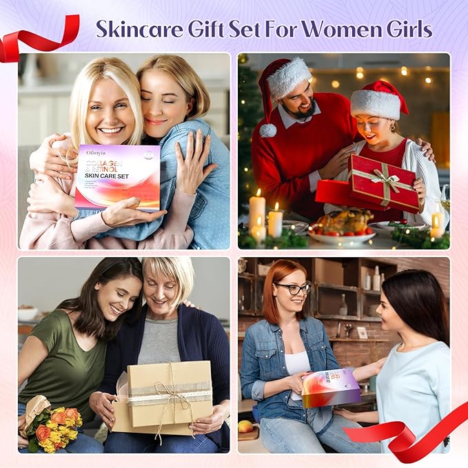 Valentines Day Gifts for Women, Collagen Retinol Skincare Set, 6 Pcs Anti-Aging Skin Care Set with Hydrating Cleanser, Eye Cream, Toner, Cream & Lip Mask, Facial Kit for Women, Birthday Gift for Her