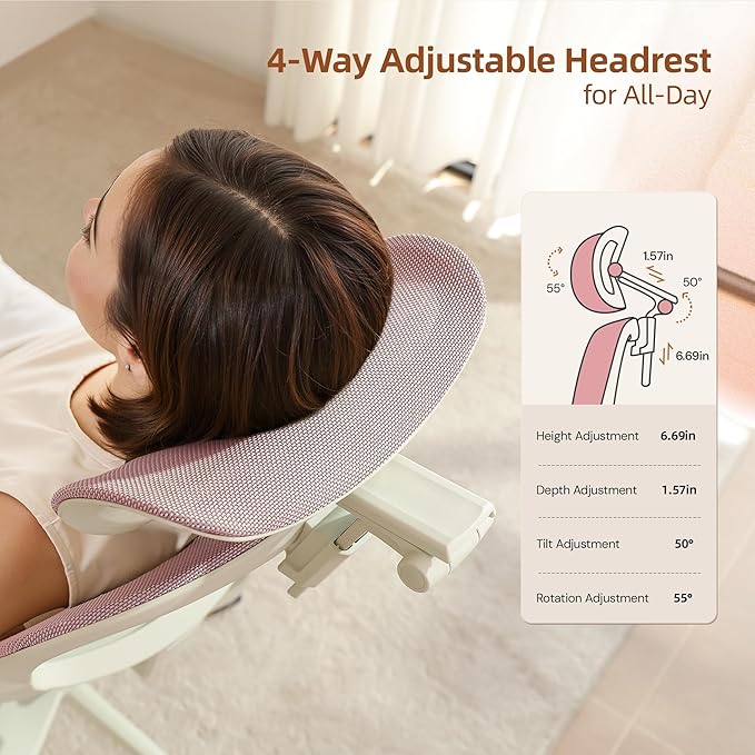 CabLady S2 Petite Ergonomic Office Chair for Women, Small Frame Desk Chair with Adjustable Lumbar, Headrest & Footrest, Space-Saving Flip-Up Armrests