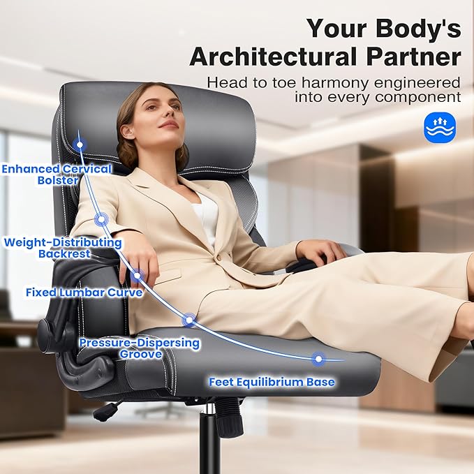 AreShark Office Chair - Executive High Back Breathable Comfy Desk Chair with Lumbar Support - Ergonomic Leather Rolling Swivel Computer Chair with Rock Function for Working Studying Gaming Relaxing