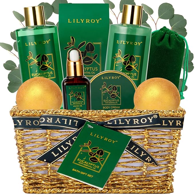 Bath and Body Gift Basket for Valentines Day Gifts - 10-Piece Eucalyptus Luxury Spa Set for Women & Men, Relaxation Ideal for Mothers Day, Fathers Day, Birthday, Christmas Gift for Her & Him