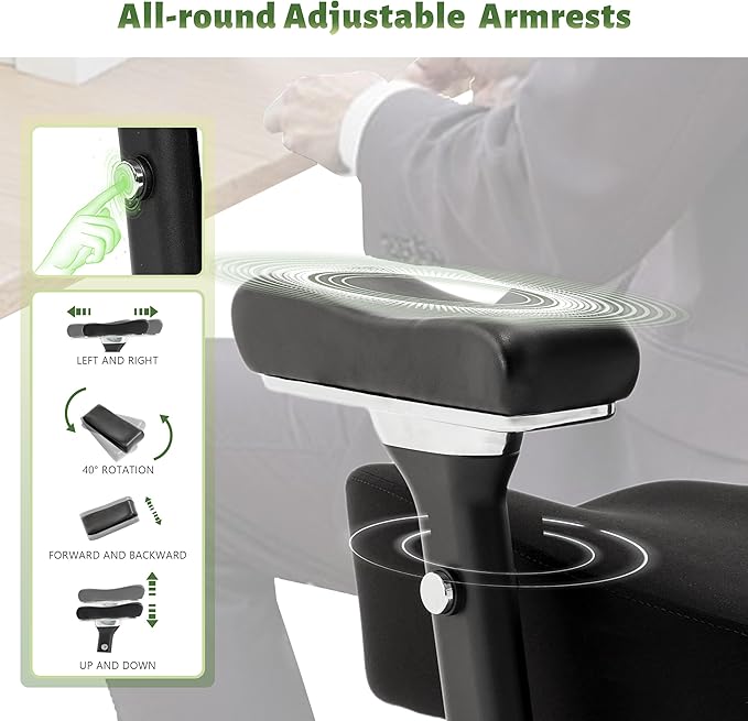 600LBS Big and Tall Office Chair,Ergonomic Mesh Office Chairs with Thick Oversized Spring Cushion,Executive Computer Desk Chair Adjustable Upgraded 4D Armrests,Footrest&Headrest for Home Office,Black