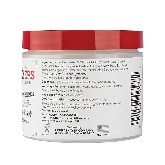 THAYERS Original Witch Hazel Astringent Pads with Aloe Vera Formula, 60 Count