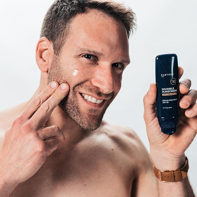Particle Invisible Sunscreen, Men's Transparent SPF 40 Lotion with Vitamin E, Daily Skin Care for Men, Lightweight Formula for Sun Protection, Beard Friendly, Non Greasy, 1.7 FL OZ