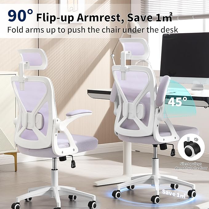 Office Chair,Ergonomic Desk Chair with Adjustable Lumbar Support,Purplr Office Chair 400 Lbs Mesh Computer Chair High Back with Headrest for Home Office (Lavender)