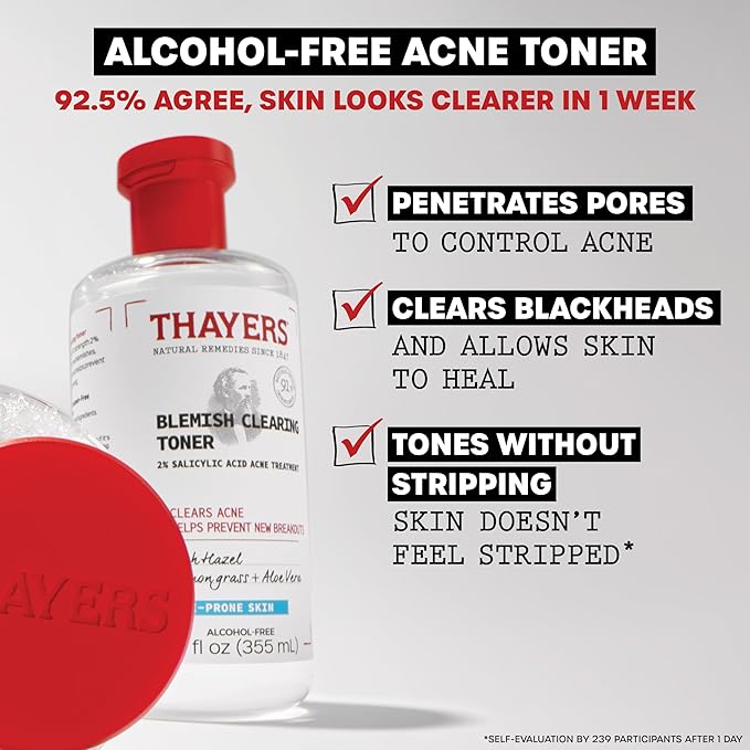 Control the Zit-uation: Thayers Blemish Clearing 2% Salicylic Acid Toner + Rapid 10% Sulfur Acne Treatment, Soothing and Non-Stripping Skin Care