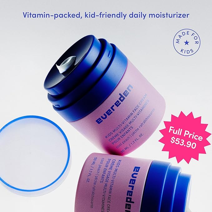 Evereden Kids Face Cream: Cool Peach, 1.7 oz. | Face Lotion | Clean and Non-Toxic Face Moisturizer | Multi-Vitamin Skin Care for Kids | Pack of 2