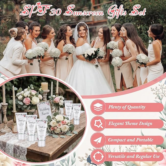 36 Pcs Mini Sunscreen Bulk for Summer Party Wedding SPF 30 Water Resistant Sunscreen Lotion Bulk 1oz Travel Size for Thank You Gifts Wedding Party Supplies (Floral)