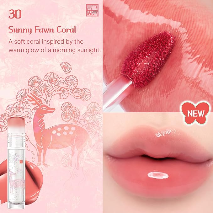 CLIO Crystal Glam Tint Korean Royal Heritage Edition, Glossy Lip Tint with Glass-Like Shine, Lightweight Buildable Lip Stain, Long-Lasting Color, Non-Sticky, Korean Lip Tint (030 SUNNY FAWN CORAL)