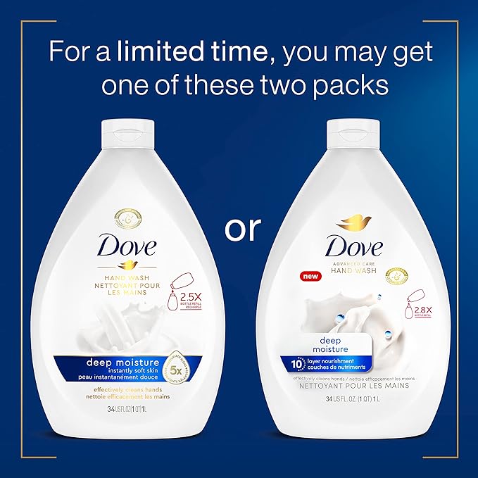 Dove Advanced Care Hand Wash Deep Moisture for Soft, Smooth Skin More Moisturizers Than The Leading Ordinary Hand Soap, 34 oz, (Pack of 6)