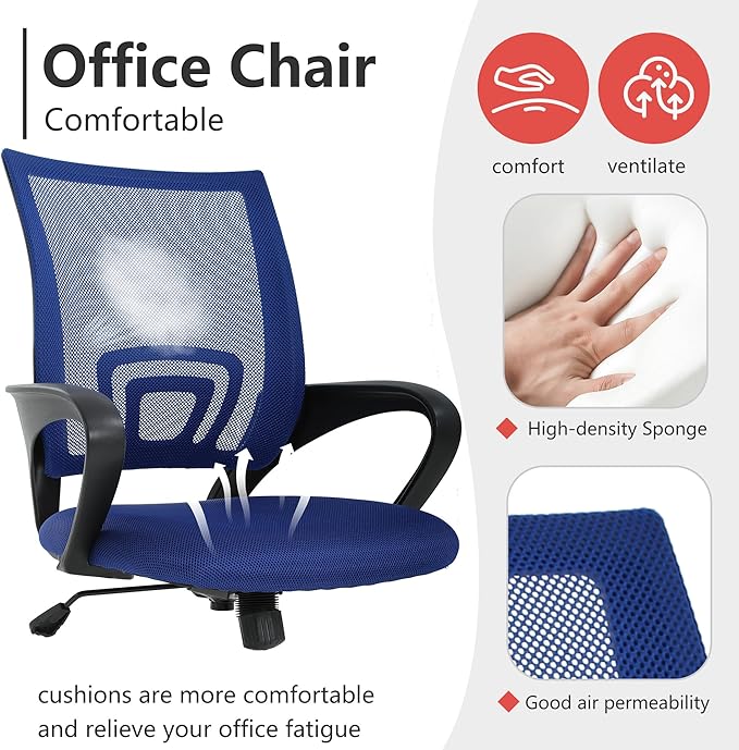 PayLessHere Office Computer Chair Ergonomic Cheap Desk Chair Adjustable Comfortable Mid Back Task Rolling Swivel with Lumbar Support for Home Office (Pack of 1, Blue)