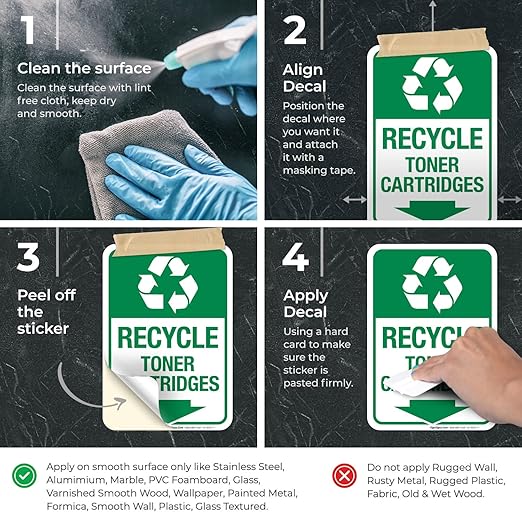 Recycle Toner Cartridges Sign, 10x7 Inches, 4 Mil Vinyl Decal Stickers Weather Resistant, Made in USA
