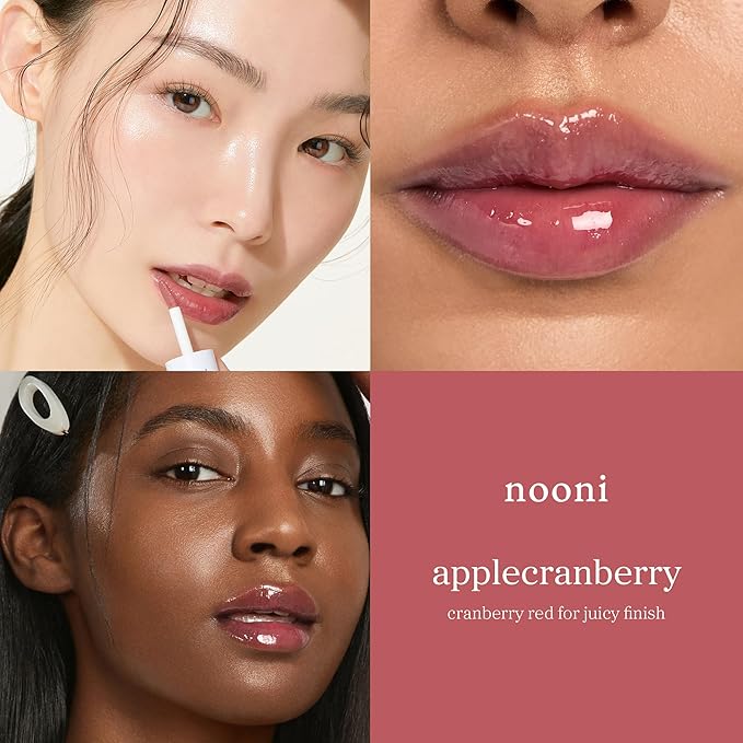 NOONI Korean Lip Oil - Applecranberry | Long-Lasting, Moisturizing, Plumping, Revitalizing for Dry Lips, Waterproof, No Peel Off, Hydrating Lip Stain, Stocking Stuffers Gifts For Teen Girls 0.12 FL Oz