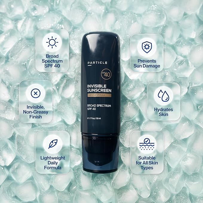 Particle Invisible Sunscreen, Men's Transparent SPF 40 Lotion with Vitamin E, Daily Skin Care for Men, Lightweight Formula for Sun Protection, Beard Friendly, Non Greasy, 1.7 FL OZ