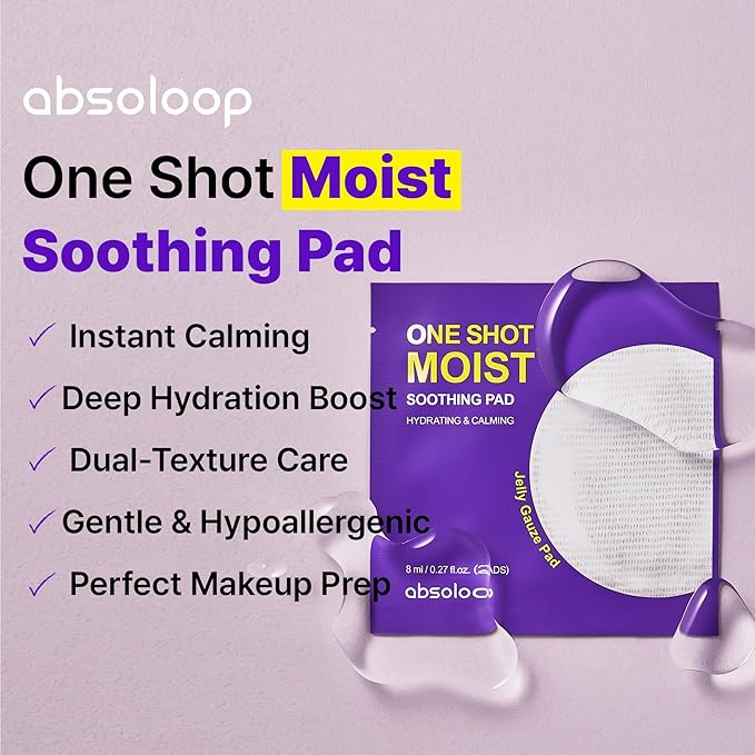 One Shot Moist Soothing Pad - 8ml, Dual-Texture Toner Pad, Ceramide & Hyaluronic Acid, Patented Soothing Agents, Portable 7-Sheet Pack