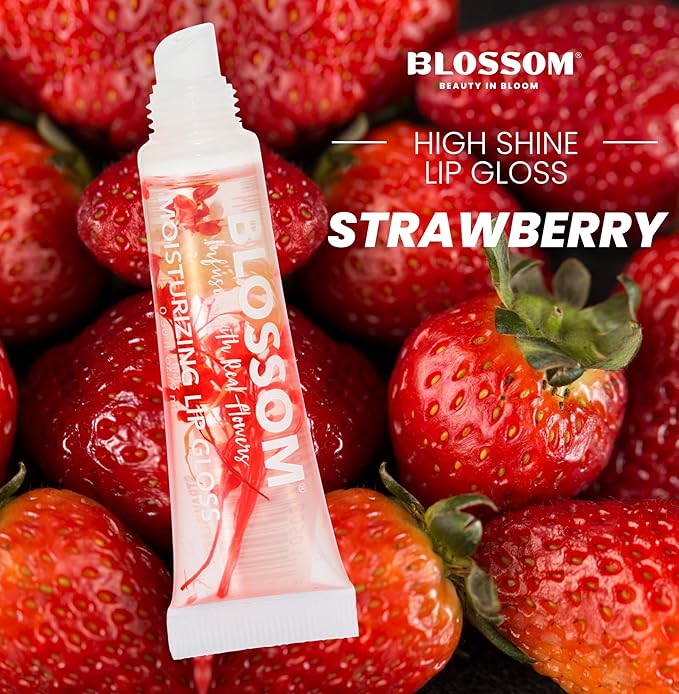 Blossom Scented Moisturizing Lip Gloss Tubes, Infused with Real Flowers, 0.6 fl. oz/18ml, 2 pack Full Size Gift Set, Strawberry/Watermelon