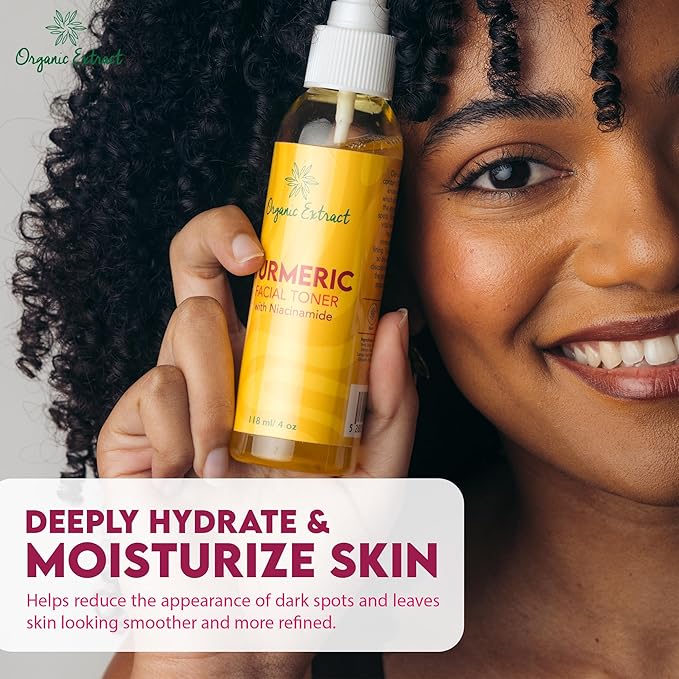 Turmeric Facial freshener - 4 fl oz / 118 ml - Skin Brightening Face freshener, Gently Removes Impurities - Skin Balancing & Pore-Reducing Toner - Hydrating Toner with Niacinamide