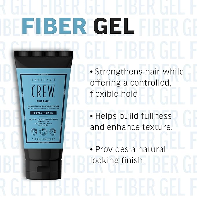 AMERICAN CREW Fiber Gel, Hybrid Styling Hair Gel For Men, Medium Hold With Natural Finish, 5 fl oz