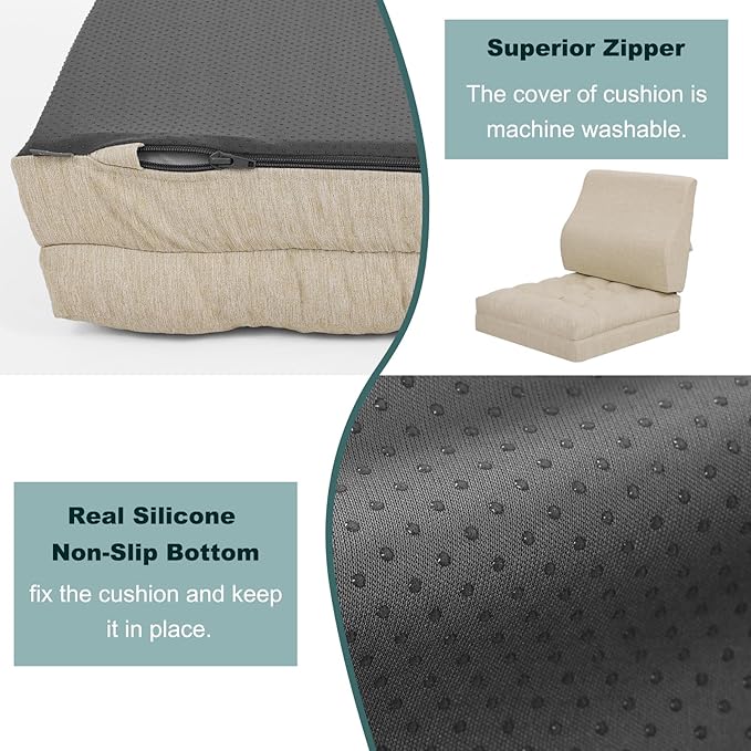 baibu Memory Foam Recliner Cushions with Lumbar Support Pillow Set for Elderly, 20x20x5 Inch Dual-Layer Design Non-Slip Recliner Seat Cushion & Back Support Pillow for Reduce Hip & Lumbar Pain, Beige