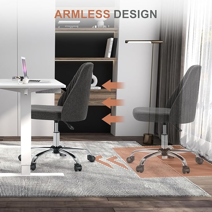 DUMOS Office Chair, Comfy Desk Chair Rolling Vanity Swivel Task Chairs with Wheels, Wide Seating Armless Height Adjustable Computer Chairs for Home,Bedroom,Student,Adults, Graphite